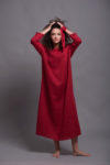 Front view of the loose-fitting linen kaftan maxi dress showcasing its straight-cut silhouette.