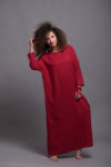 Elegant kaftan-style maxi dress made from natural medium-weight linen in a vibrant red color.