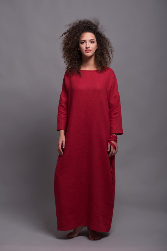 Handcrafted linen kaftan maxi dress with a timeless, minimalist design for everyday wear.
