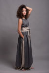 Side view of the Wrap Belt MARU tied around a tunic, emphasizing its Japanese-inspired design
