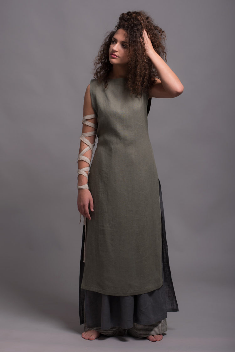 LINAS pinafore dress styled with dress perfect for warm-weather layering.