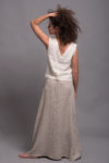 Back view of the long linen skirt featuring a zipper closure for a secure fit.