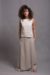 Front view of the A-Line Long Linen Skirt AIRA in heavyweight linen, perfect for cooler weather.