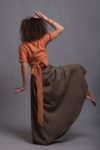 Back view of the linen wrap top showcasing its long belts