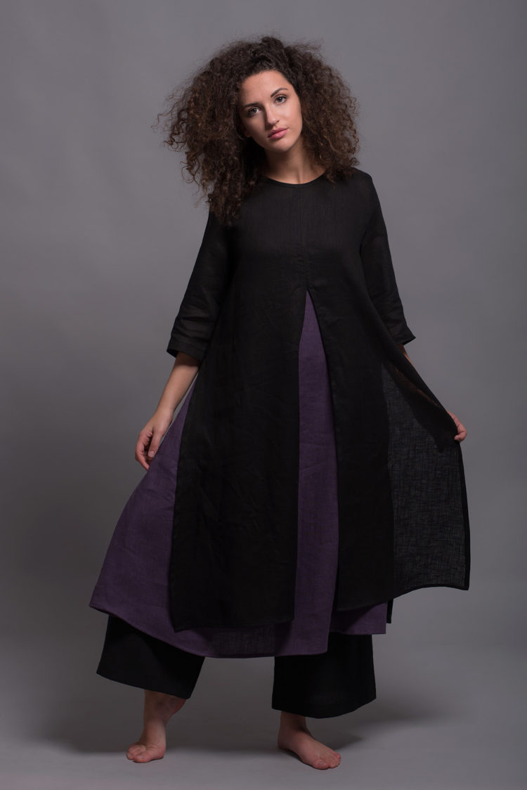 Ankle-length loose linen dress crafted from medium-weight natural linen for breathable comfort