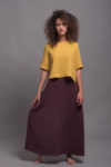 High low hem linen shirt FRIDA displayed on a model, showcasing the asymmetrical design.