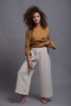 Detail of the comfortable waistband on the YANK Cropped Linen Pants, designed for an easy, relaxed fit