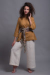 Japanese-style wide linen wrap belt tied around a top.