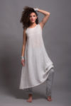 Front view of the linen underdress UNA in milk white, featuring a relaxed A-line silhouette