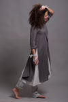 Model wearing the tunic dress AYA layered over linen pants for a Lagenlook style.