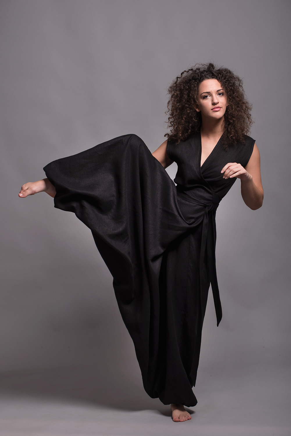 Halter Neckine Black Linen Harem Jumpsuit | Wholesale Boho Clothing