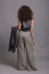 Back view of elastic waist linen pants, offering a comfortable and effortless fit.