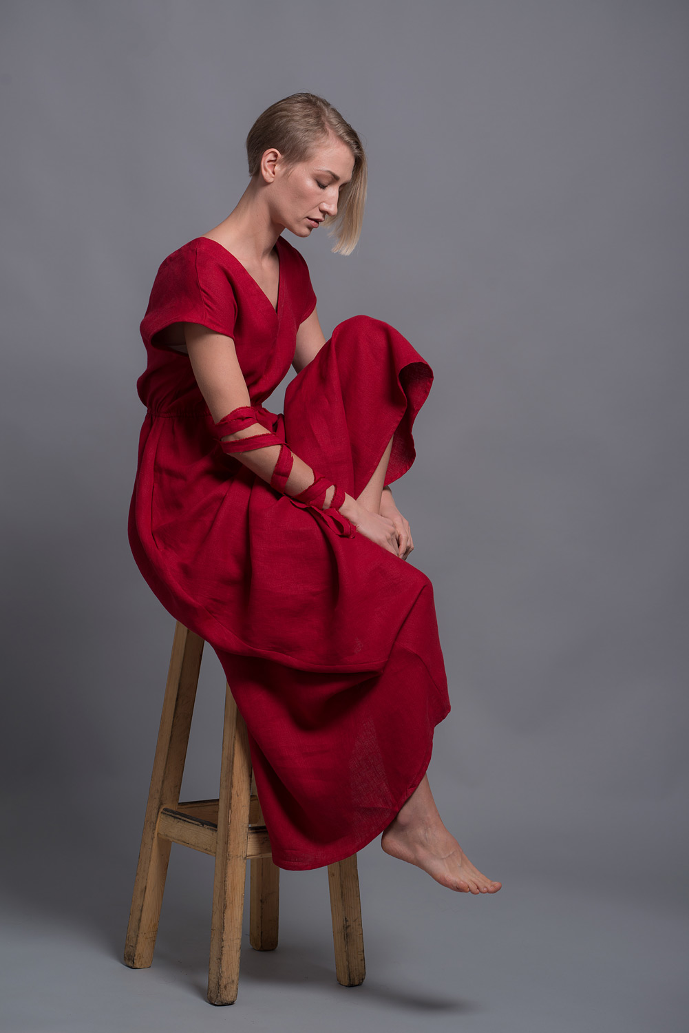 Red Linen Maxi Dress EVA
