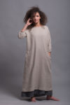 Front view of the Linen Shift Dress NIKA, showcasing the round neckline and relaxed shift silhouette.