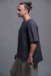 Side view of breathable summer top for men with a slit neckline