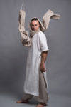 Short-sleeve linen djellaba in milk white, perfect for warm weather