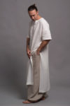 side view of men's linen harem pants with deep side pockets
