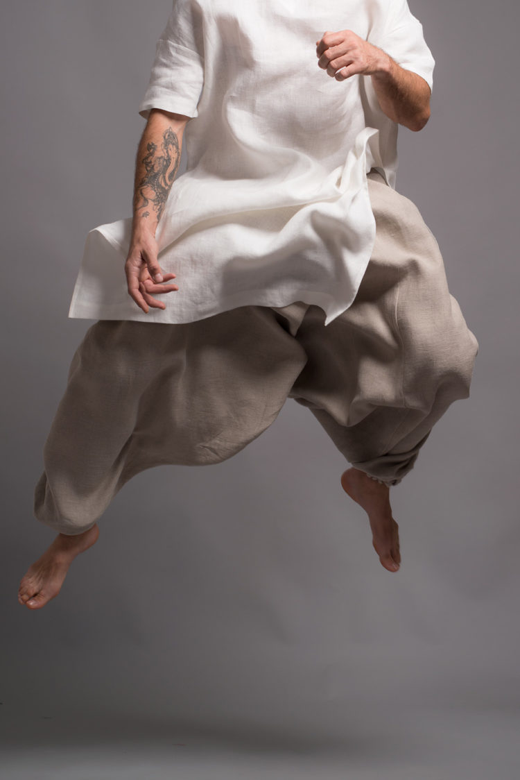 breathable high quality linen harem pants for men in natural flax color
