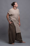 Men's Drop-Crotch Pants for Casual Wear – Stylish and breathable linen pants with a loose fit and soft texture. paired with men’s linen tunic with high slits.