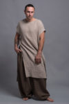 Plus Size Harem Pants in Natural Linen – Comfortable and airy drop-crotch pants available in extended sizes. Paired with Natural flax tunic for men