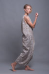 Side view of the Printed Linen Dress TAYA, highlighting the flowy drape and relaxed fit.
