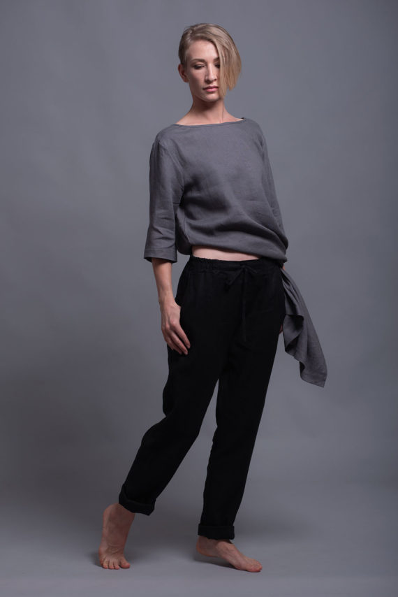 Women’s Black Linen Tapered Trousers ALTO