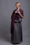 Medium-weight linen shawl wrap styled as a cozy scarf