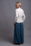 Full-length shot of model wearing high-waisted linen palazzo pants