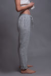 Close-up of breathable 100% natural medium-weight linen fabric in gray.