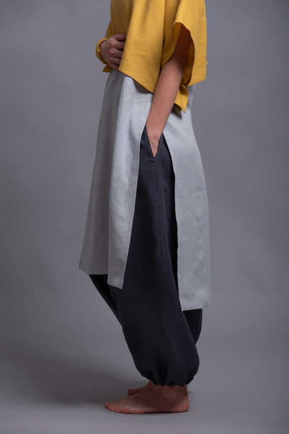 Unisex Gray Linen Harem Pants