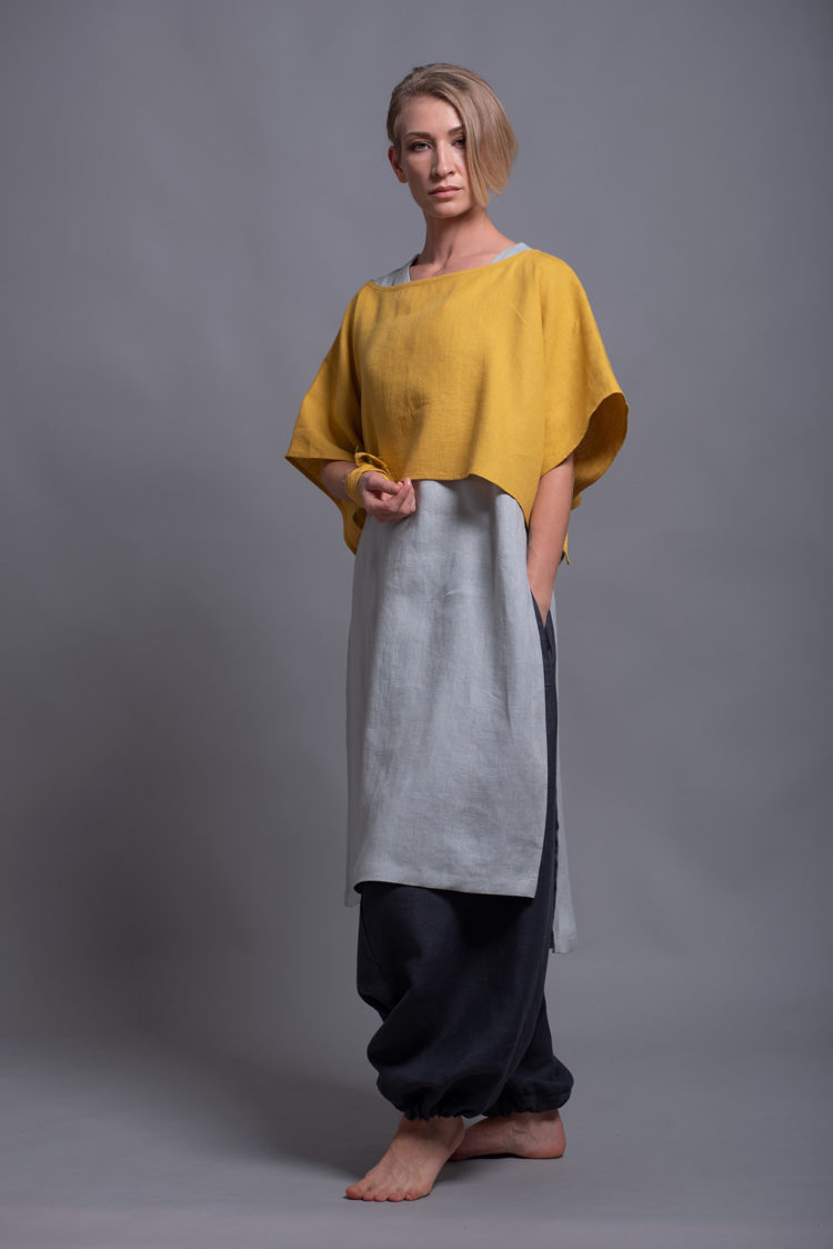 Front View of the round neckline on the DION top, emphasizing minimalist design details.