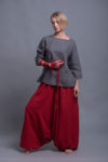 Linen blouse SOVA styled with matching linen pants for an elegant casual look.