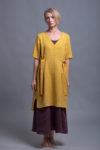 Front view of the linen tunic dress ELLA with a deep V-neckline and relaxed A-line silhouette.