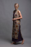 Model showcasing the Long Linen Vest GAYA’s movement and side slit details