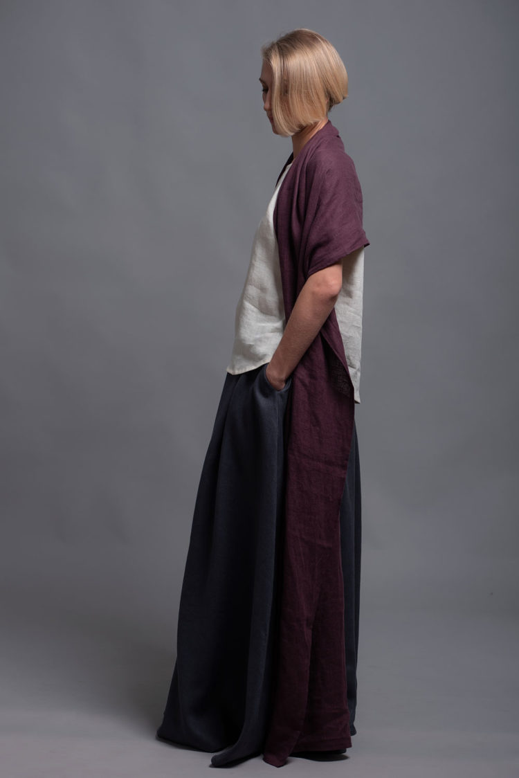 Handmade medium-weight linen shawl in a textured weave