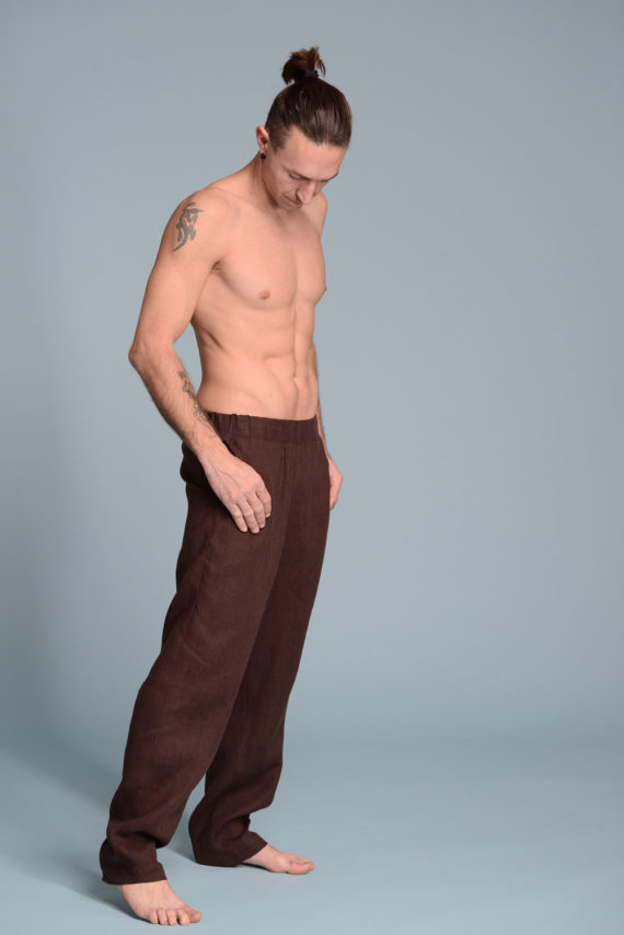 Relaxed-fit men's linen lounge pants styled with a casual shirt