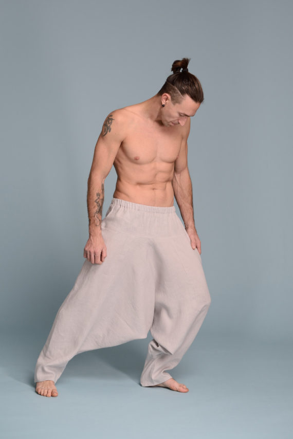 Unisex linen harem pants in a loose-fit design, suitable for everyday wear and lounging
