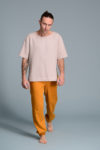 Front view of short sleeve linen t-shirt for men in natural linen