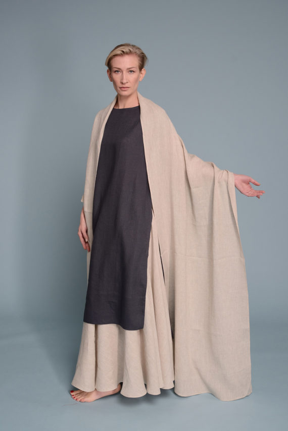Long linen scarf in Light Natural Flax, perfect for men and women