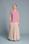 Model styled in the Linen Blouse SOD paired with wide linen skirt.