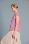 Close-up of the boat neckline and drop shoulder sleeves on the Linen Blouse SOD