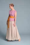 Full-circle design of the PERAH skirt in motion, highlighting its feminine and flowing silhouette with Linen Blouse SOD