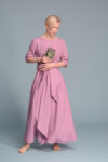 Front view of the Long Sleeve Linen Maxi Dress TANIA in pink mauve, showcasing its elegant A-line silhouette.