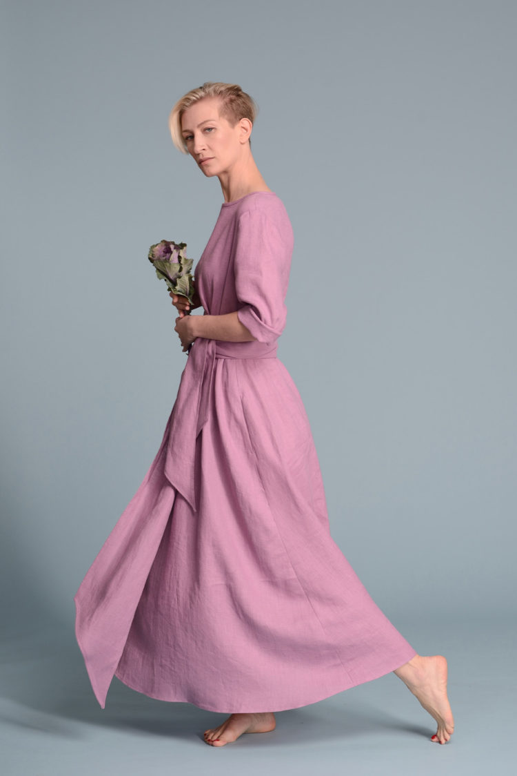 Long sleeve linen maxi dress TANIA