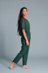Side view of ankle-length linen trousers, perfect for casual and formal wear.