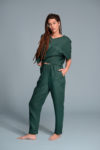 High-waisted linen pencil pants with functional side pockets for convenience.
