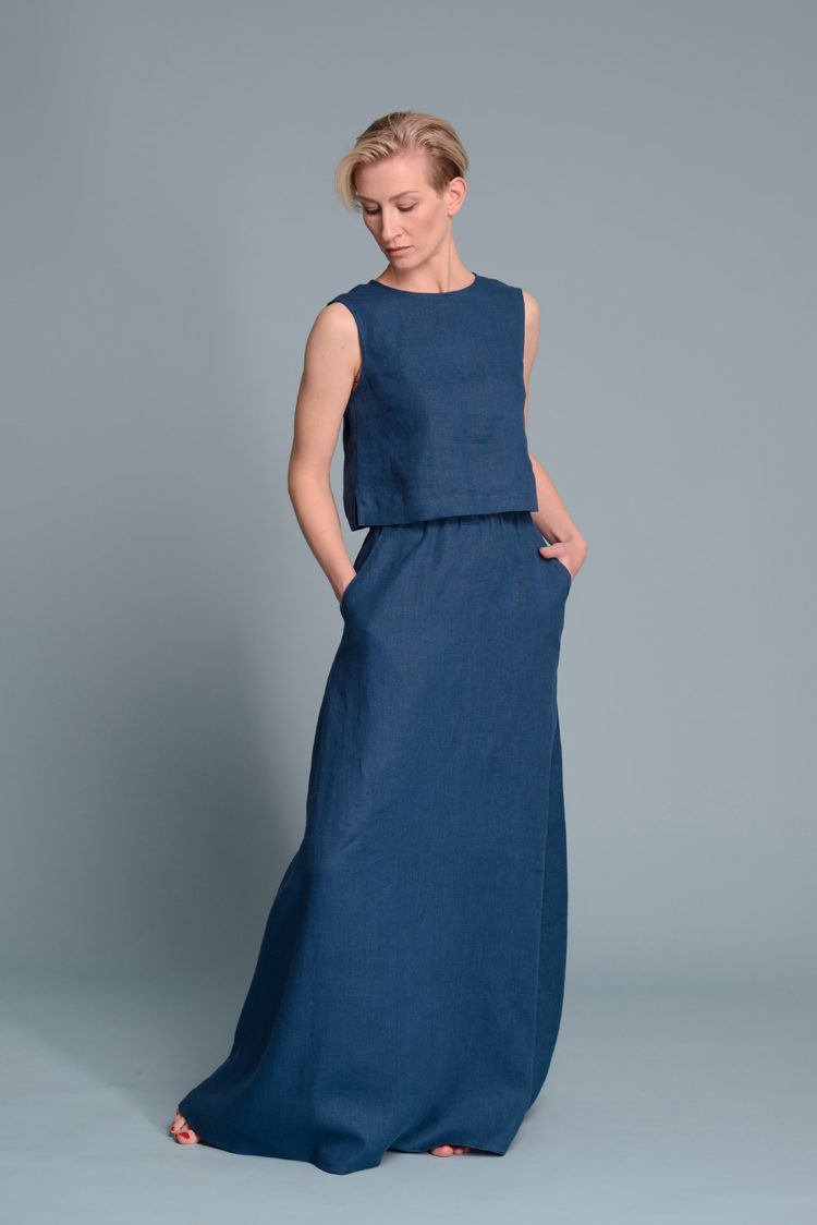 V-Back Linen Tank Top styled for summer wear, highlighting its airy and relaxed fit