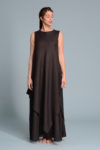 Front view of the Double Layered Linen Dress EFRAT in black, featuring a boat neckline and A-line silhouette