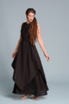 Front view of the Double Layered Linen Dress EFRAT in black, designed as a special occasion dress with an elegant A-line silhouette