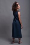 Back view of the ALICE dress in Midnight Blue, illustrating the seamless design and medium-weight linen fabric